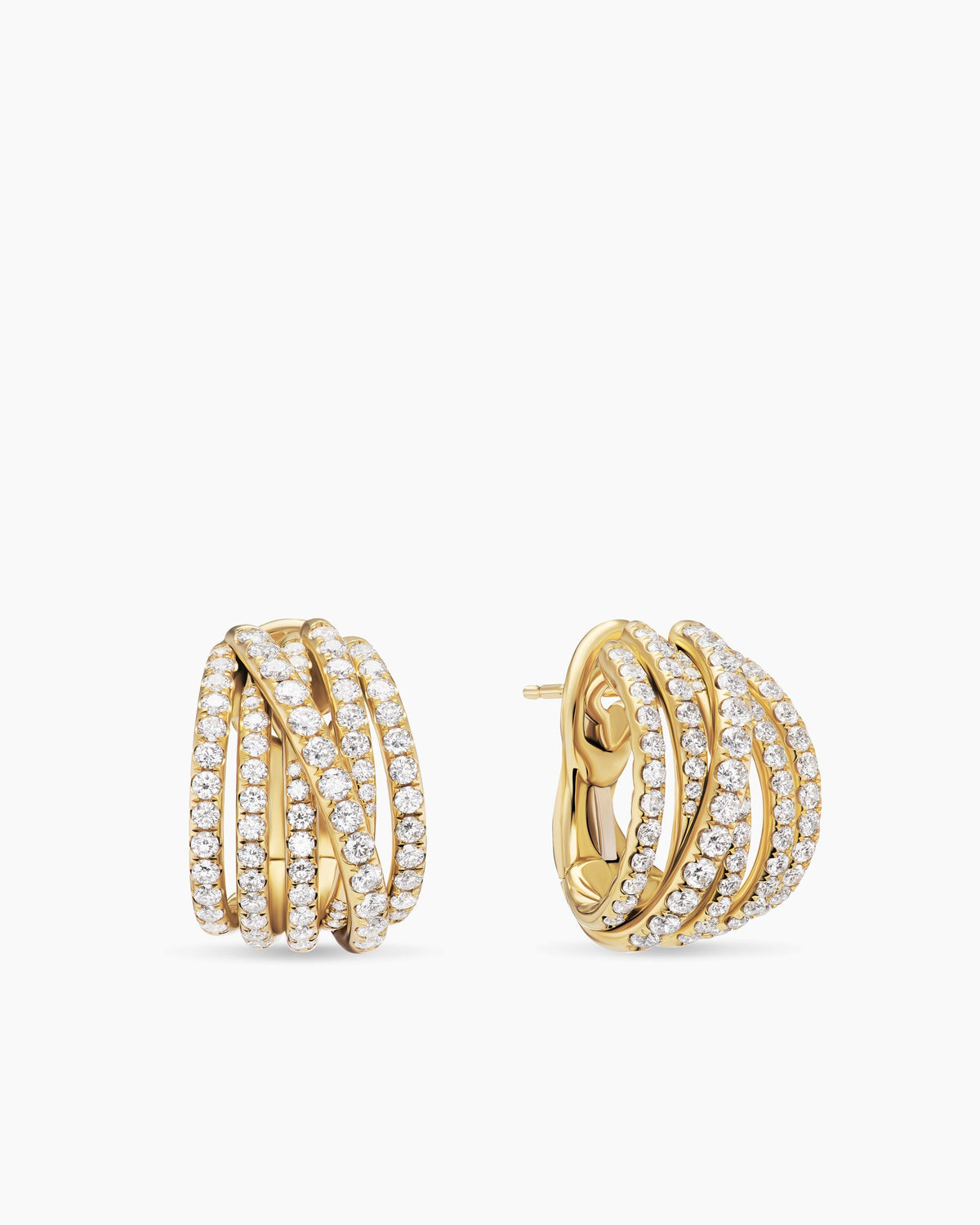 Pavé Crossover Shrimp Earrings in 18K Yellow Gold with Diamonds, 19.6mm
