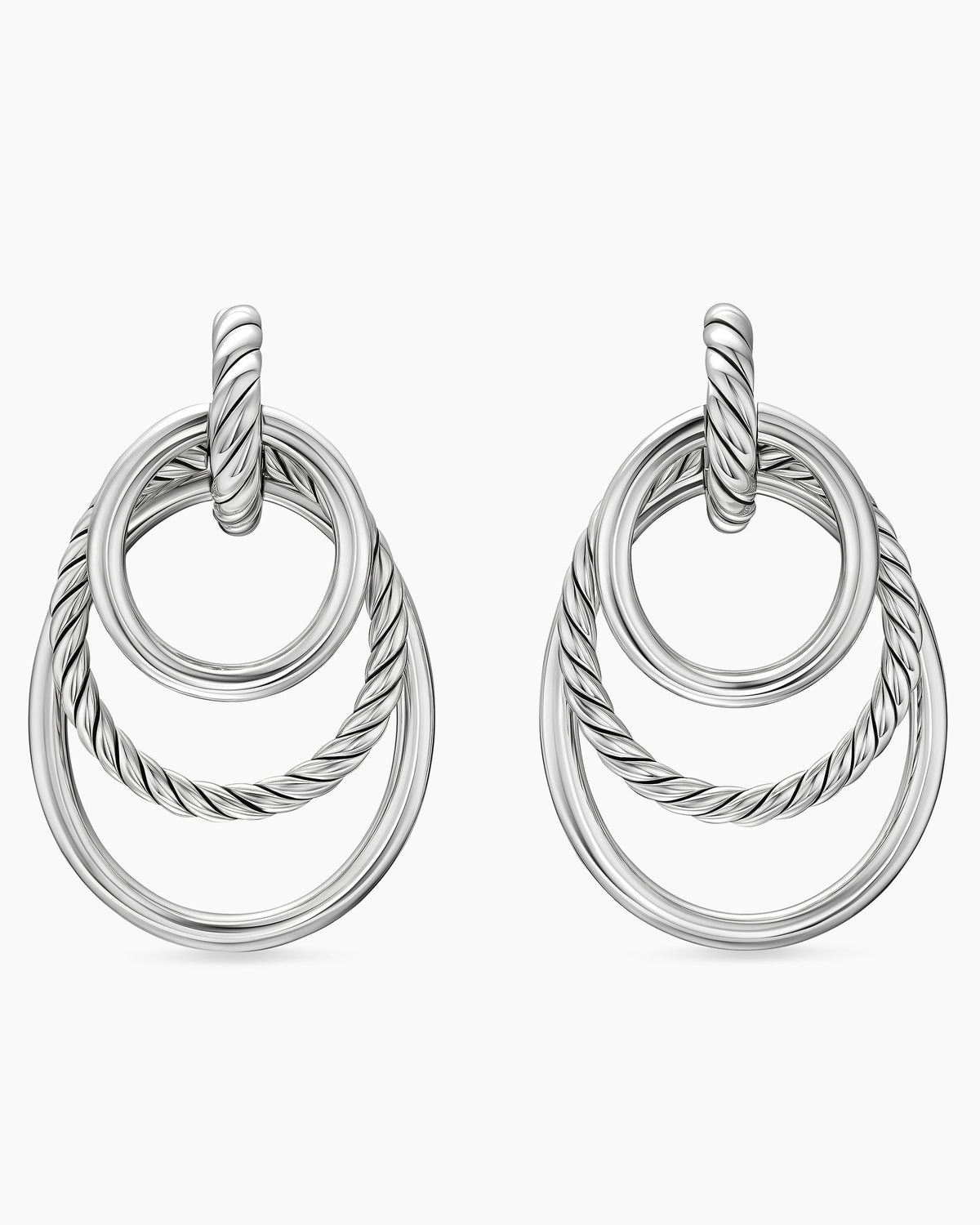 DY Mercer® Bold Triple Ring Drop Earrings in Sterling Silver, 48mm