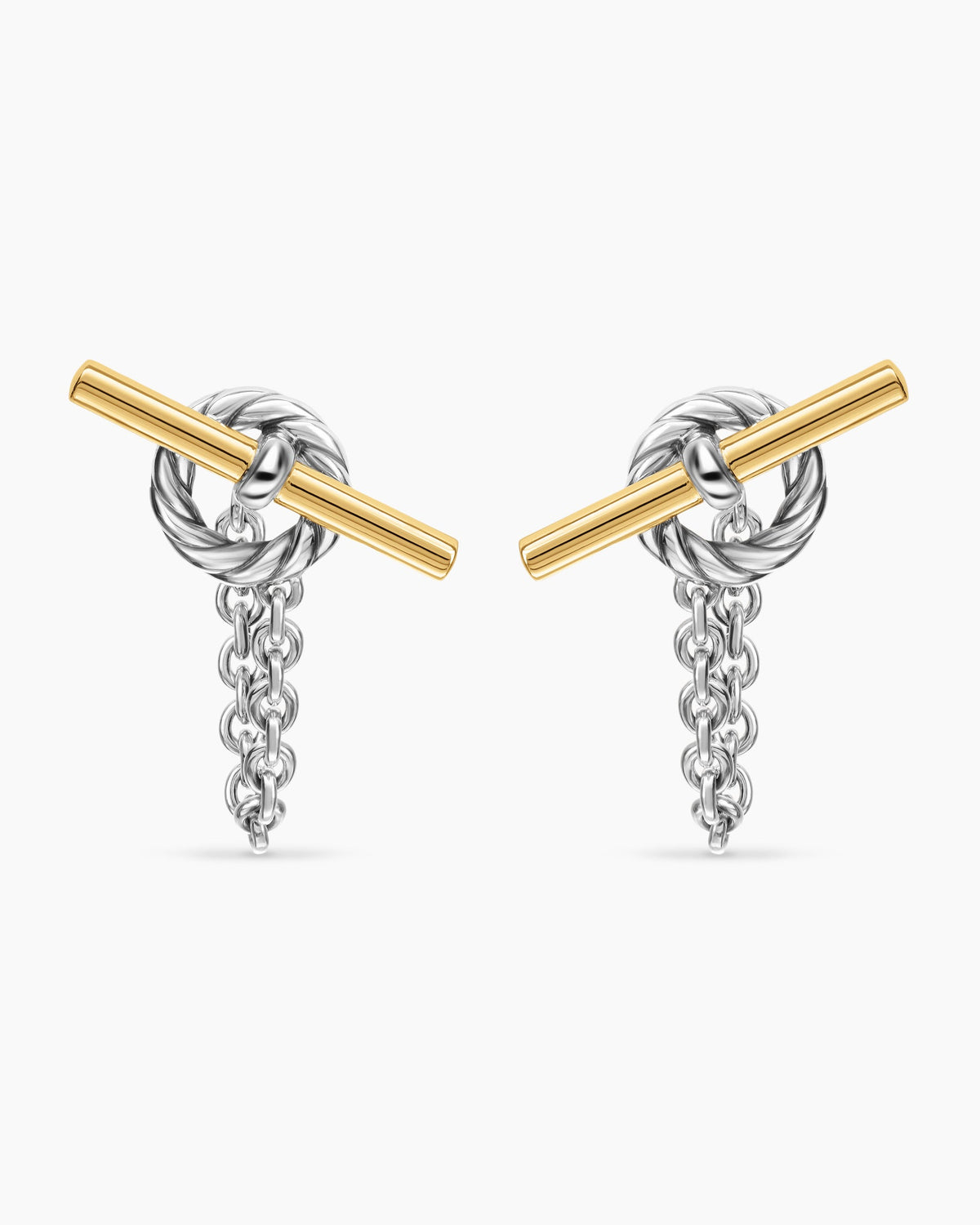 DY Mercer® Bold Toggle Chain Stud Earrings in Sterling Silver with 18K Yellow Gold, 50.4mm