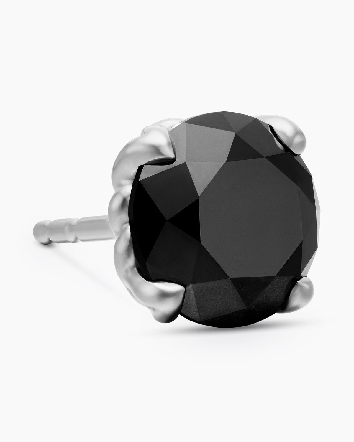 Stud Earring in Sterling Silver with Black Diamond, 7mm