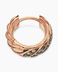 Sculpted Cable Hoop Earring in 18K Rose Gold with Cognac Diamonds, 12.8mm