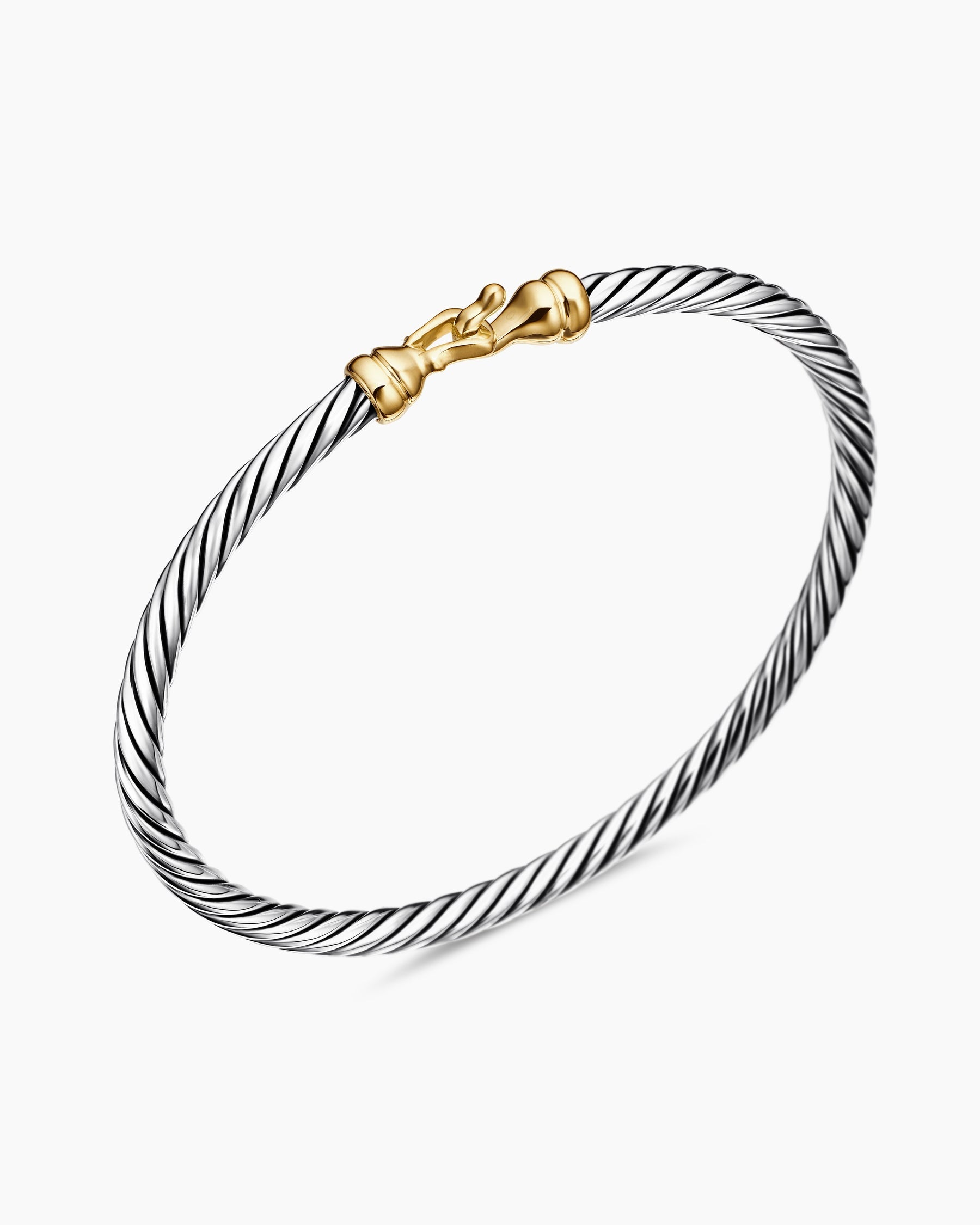 Cable Teen Buckle Bracelet in Sterling Silver with 14K Yellow Gold, 3mm