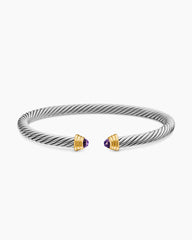 Cable Teen Bracelet in Sterling Silver with 14K Yellow Gold and Amethyst, 4mm