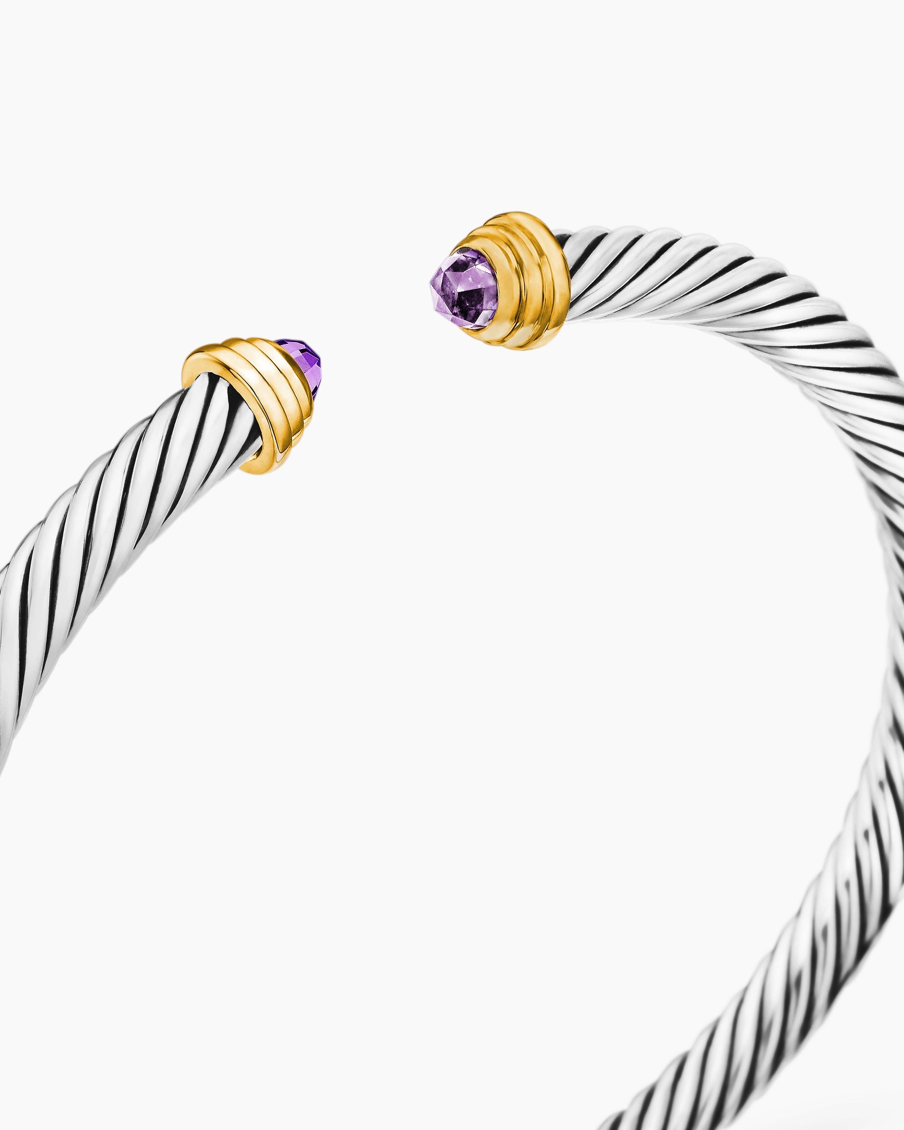 Cable Teen Bracelet in Sterling Silver with 14K Yellow Gold and Amethyst, 4mm