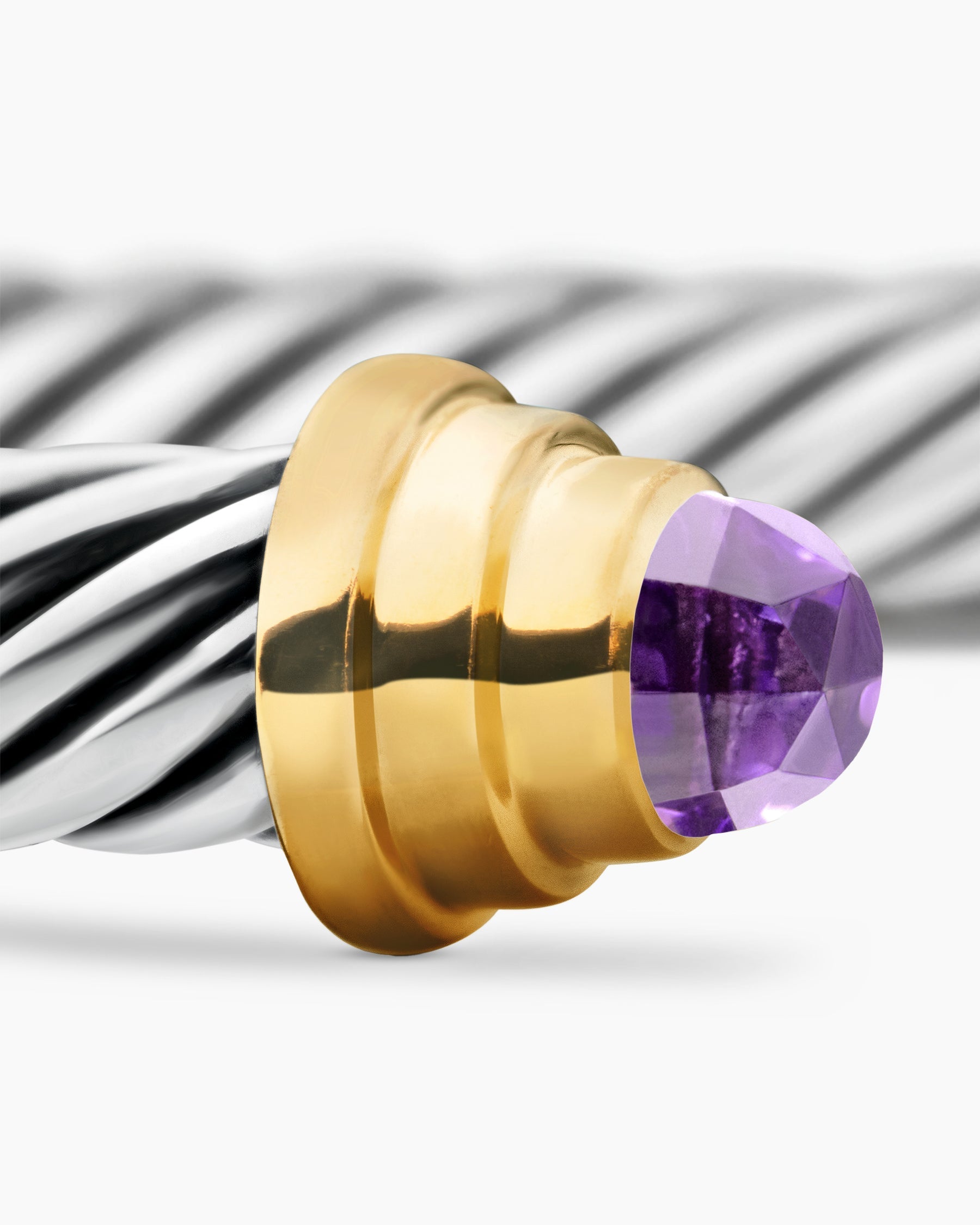 Cable Teen Bracelet in Sterling Silver with 14K Yellow Gold and Amethyst, 4mm