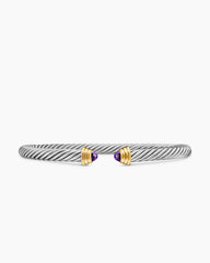 Cable Teen Bracelet in Sterling Silver with 14K Yellow Gold and Amethyst, 4mm