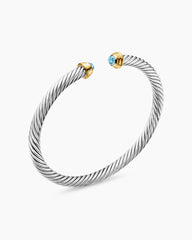 Cable Teen Bracelet in Sterling Silver with 14K Yellow Gold and Aquamarine, 4mm