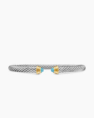 Cable Teen Bracelet in Sterling Silver with 14K Yellow Gold and Aquamarine, 4mm