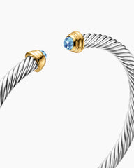 Cable Teen Bracelet in Sterling Silver with 14K Yellow Gold and Blue Topaz, 4mm