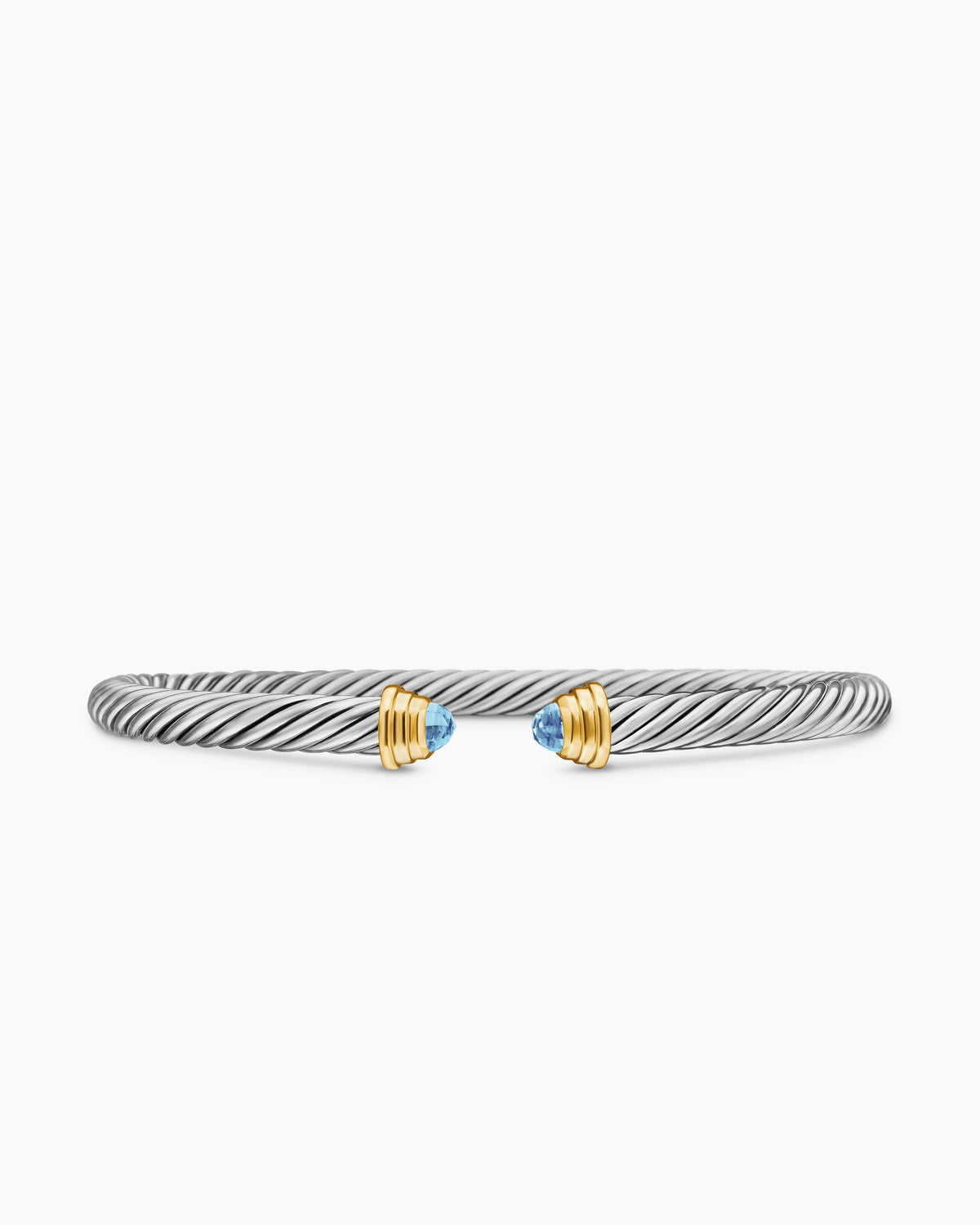 Cable Teen Bracelet in Sterling Silver with 14K Yellow Gold and Blue Topaz, 4mm