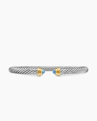Cable Teen Bracelet in Sterling Silver with 14K Yellow Gold and Blue Topaz, 4mm