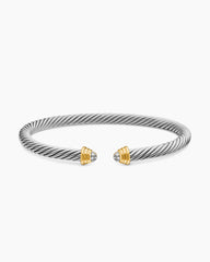 Cable Teen Bracelet in Sterling Silver with 14K Yellow Gold and Diamonds, 4mm