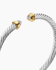 Cable Teen Bracelet in Sterling Silver with 14K Yellow Gold and Diamonds, 4mm