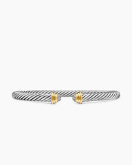 Cable Teen Bracelet in Sterling Silver with 14K Yellow Gold and Diamonds, 4mm