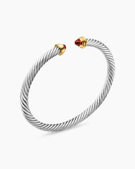 Cable Teen Bracelet in Sterling Silver with 14K Yellow Gold and Garnets, 4mm