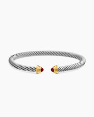 Cable Teen Bracelet in Sterling Silver with 14K Yellow Gold and Garnets, 4mm