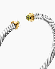 Cable Teen Bracelet in Sterling Silver with 14K Yellow Gold and Peridot, 4mm