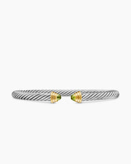 Cable Teen Bracelet in Sterling Silver with 14K Yellow Gold and Peridot, 4mm