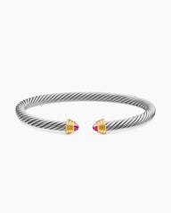 Cable Teen Bracelet in Sterling Silver with 14K Yellow Gold and Pink Tourmaline, 4mm