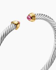 Cable Teen Bracelet in Sterling Silver with 14K Yellow Gold and Pink Tourmaline, 4mm