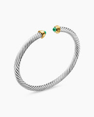 Cable Teen Bracelet in Sterling Silver with 14K Yellow Gold and Emeralds, 4mm
