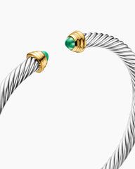 Cable Teen Bracelet in Sterling Silver with 14K Yellow Gold and Emeralds, 4mm