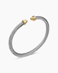 Cable Teen Bracelet in Sterling Silver with 14K Yellow Gold and Gold Domes, 4mm