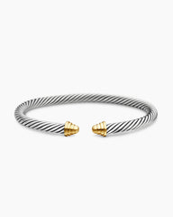 Cable Teen Bracelet in Sterling Silver with 14K Yellow Gold and Gold Domes, 4mm