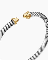 Cable Teen Bracelet in Sterling Silver with 14K Yellow Gold and Gold Domes, 4mm