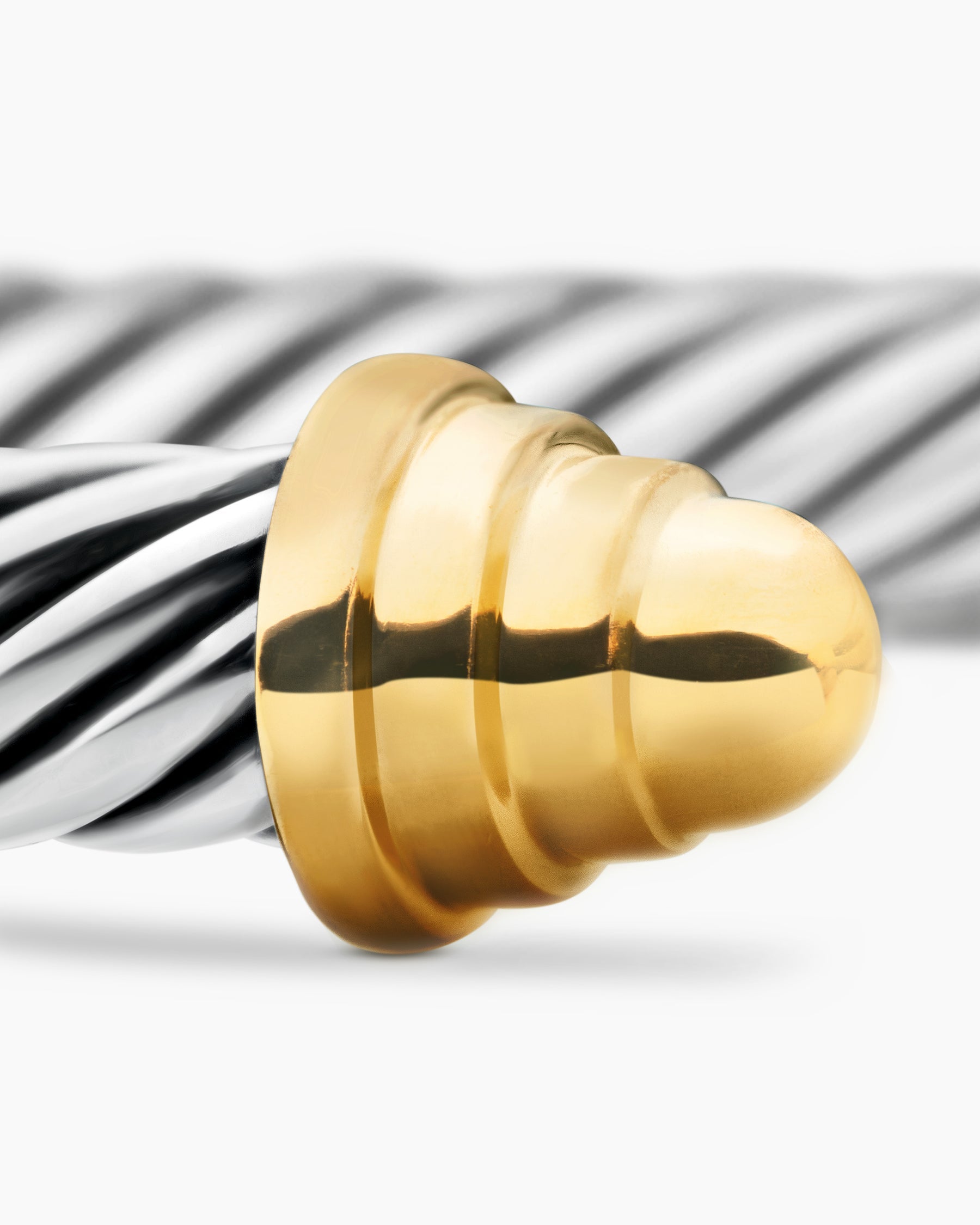 Cable Teen Bracelet in Sterling Silver with 14K Yellow Gold and Gold Domes, 4mm