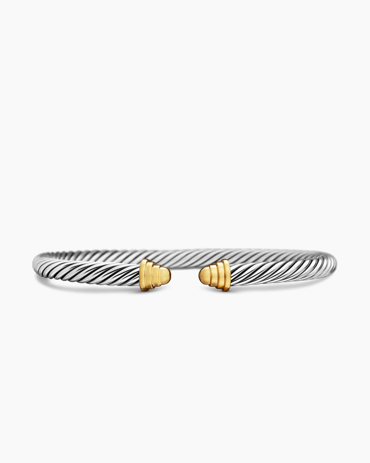 Cable Teen Bracelet in Sterling Silver with 14K Yellow Gold and Gold Domes, 4mm