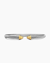Cable Teen Bracelet in Sterling Silver with 14K Yellow Gold and Gold Domes, 4mm