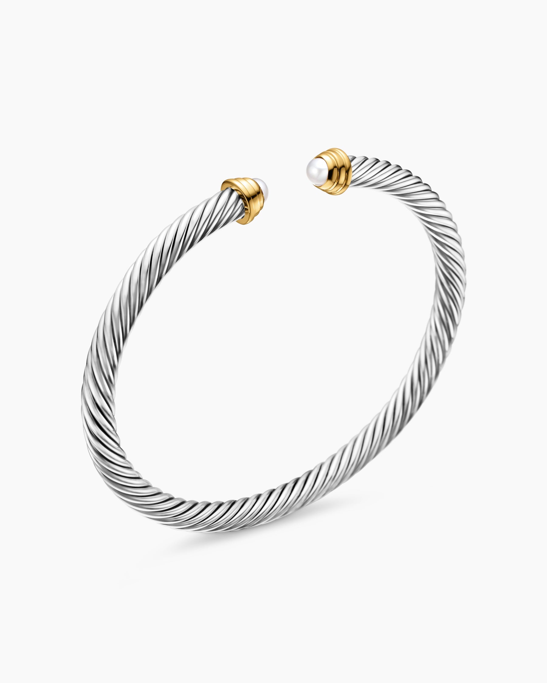 Cable Teen Bracelet in Sterling Silver with 14K Yellow Gold and Pearls, 4mm
