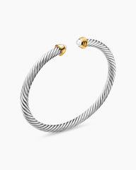Cable Teen Bracelet in Sterling Silver with 14K Yellow Gold and Pearls, 4mm