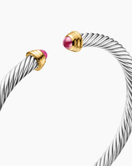Cable Teen Bracelet in Sterling Silver with 14K Yellow Gold and Rubies, 4mm