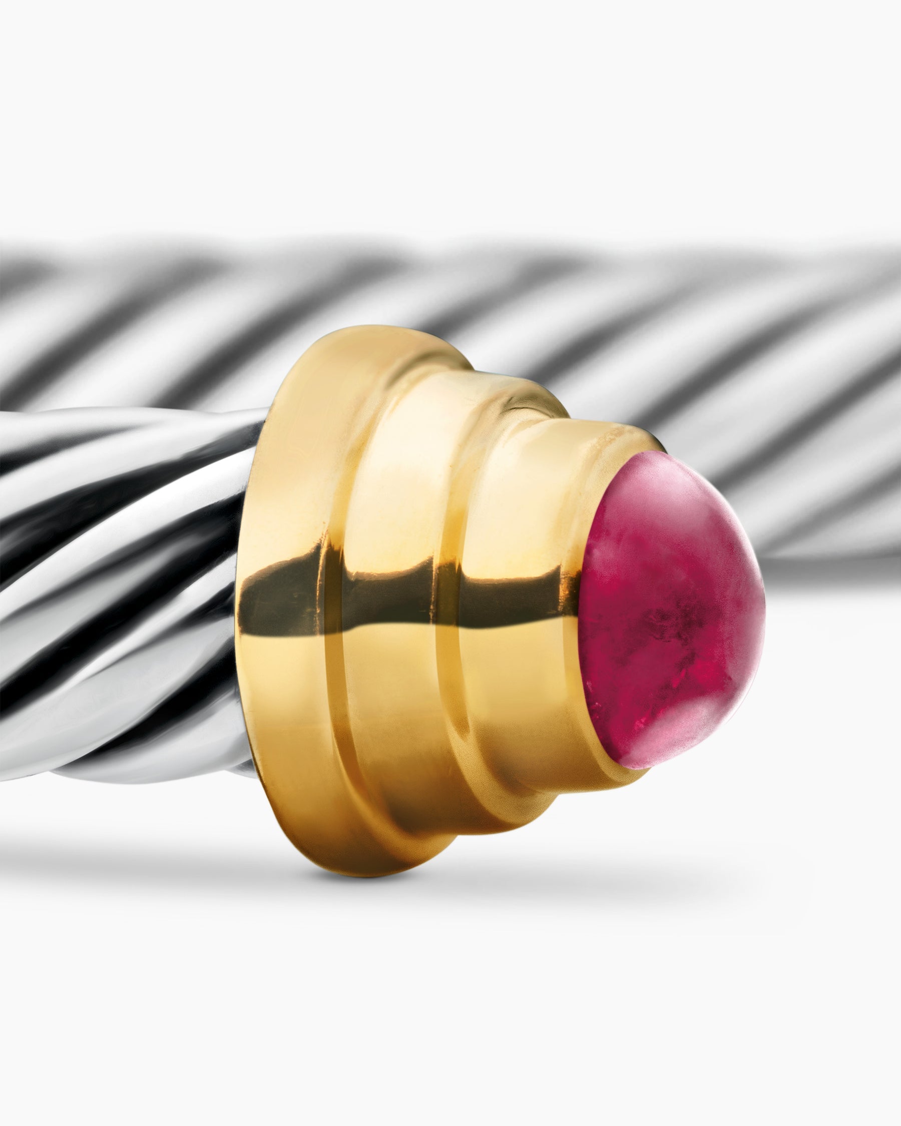 Cable Teen Bracelet in Sterling Silver with 14K Yellow Gold and Rubies, 4mm