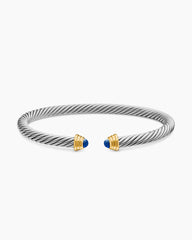 Cable Teen Bracelet in Sterling Silver with 14K Yellow Gold and Sapphires, 4mm