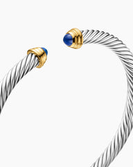 Cable Teen Bracelet in Sterling Silver with 14K Yellow Gold and Sapphires, 4mm