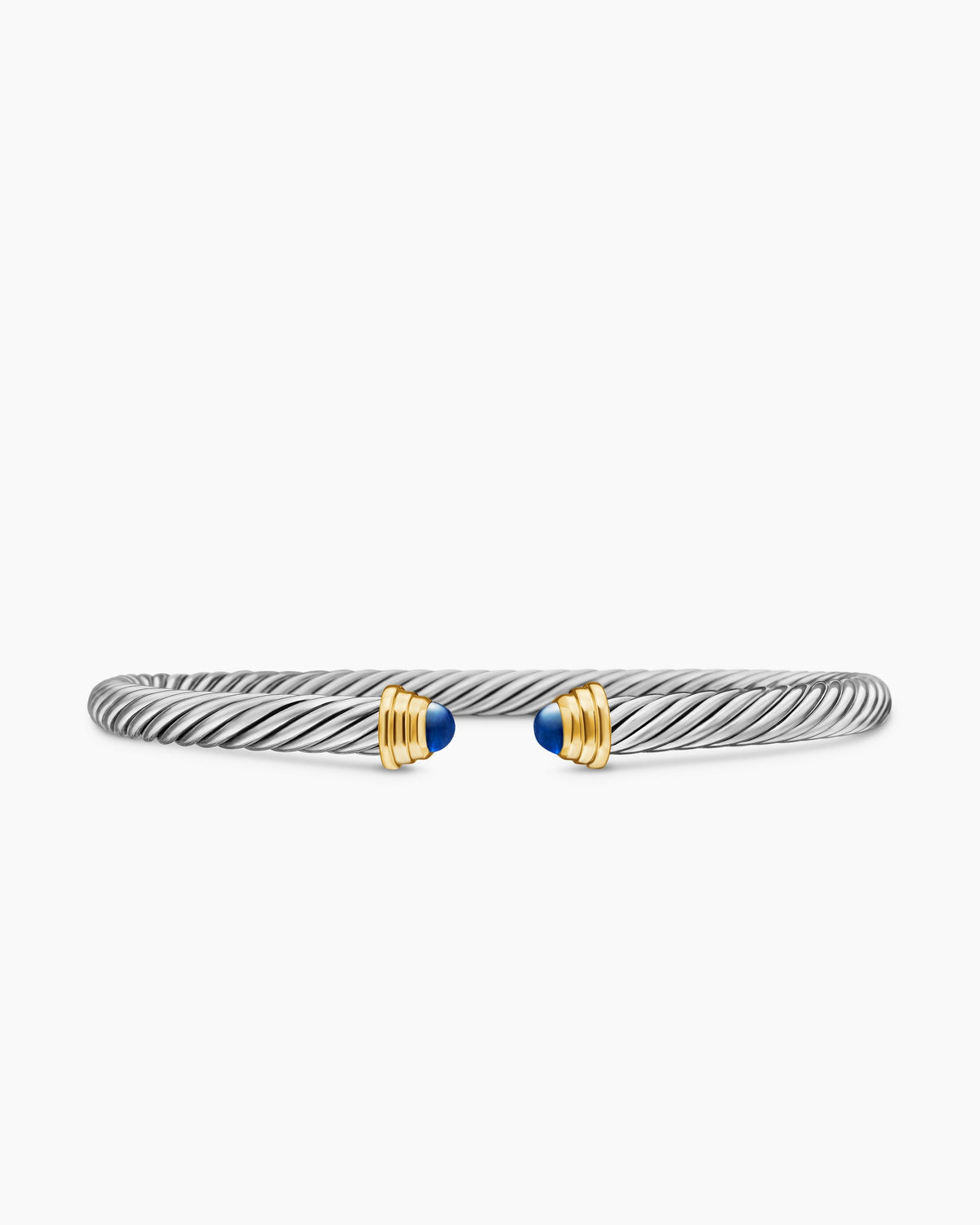 Cable Teen Bracelet in Sterling Silver with 14K Yellow Gold and Sapphires, 4mm