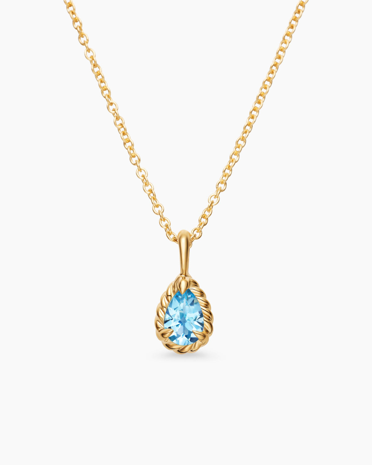 Cable Collectibles® Teen Teardrop Necklace in 18K Yellow Gold with Blue Topaz