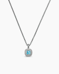 Albion® Teen Pendant Necklace in Sterling Silver with Blue Topaz and Diamonds, 4mm