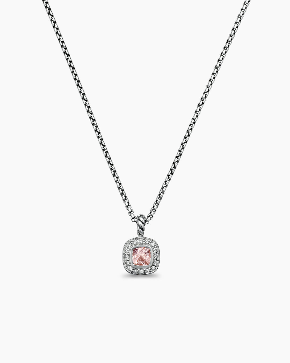 Albion® Teen Pendant Necklace in Sterling Silver with Morganite and Diamonds, 4mm