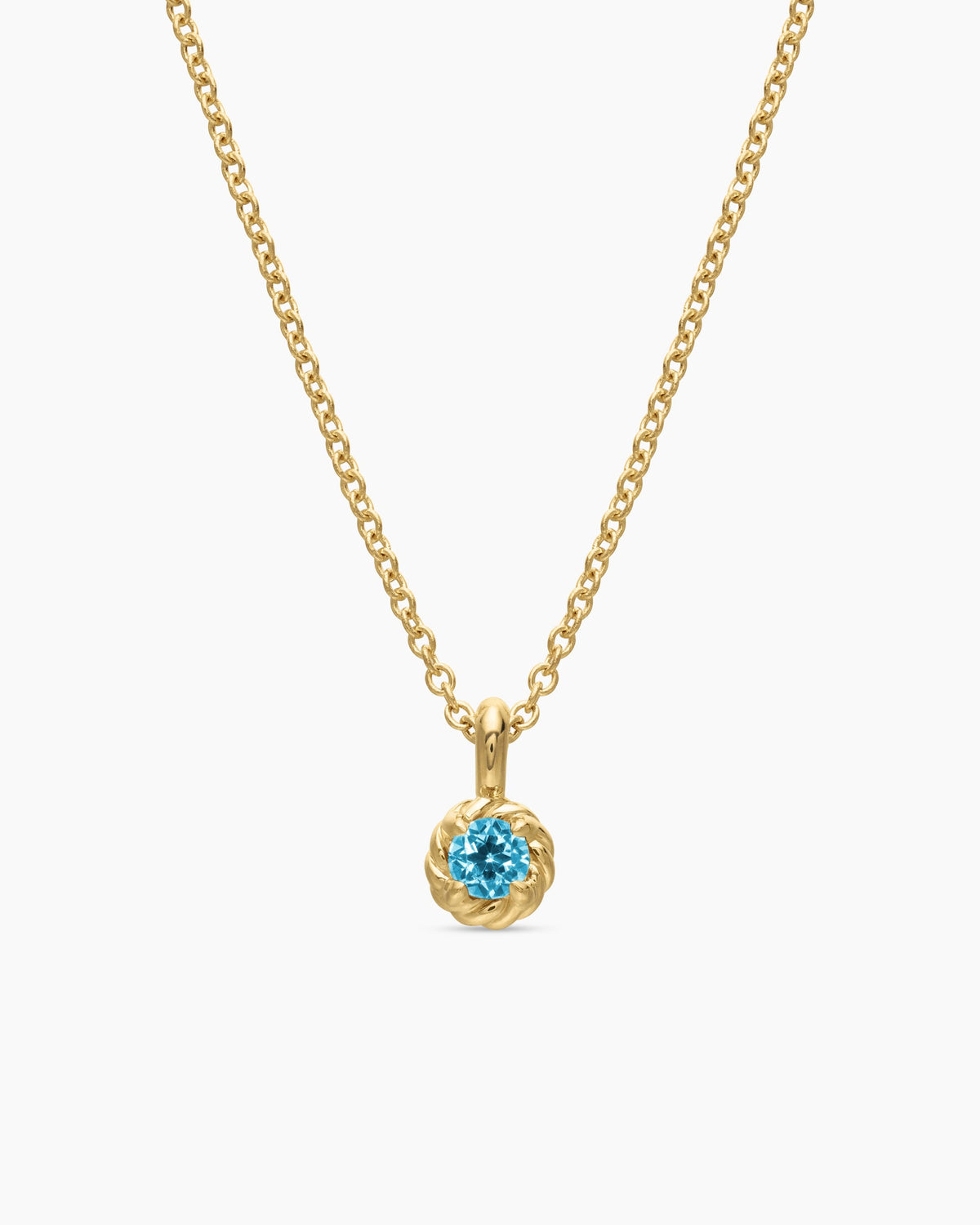 Cable Collectibles® Teen Birthstone Necklace in 18K Yellow Gold with Blue Topaz, 3mm