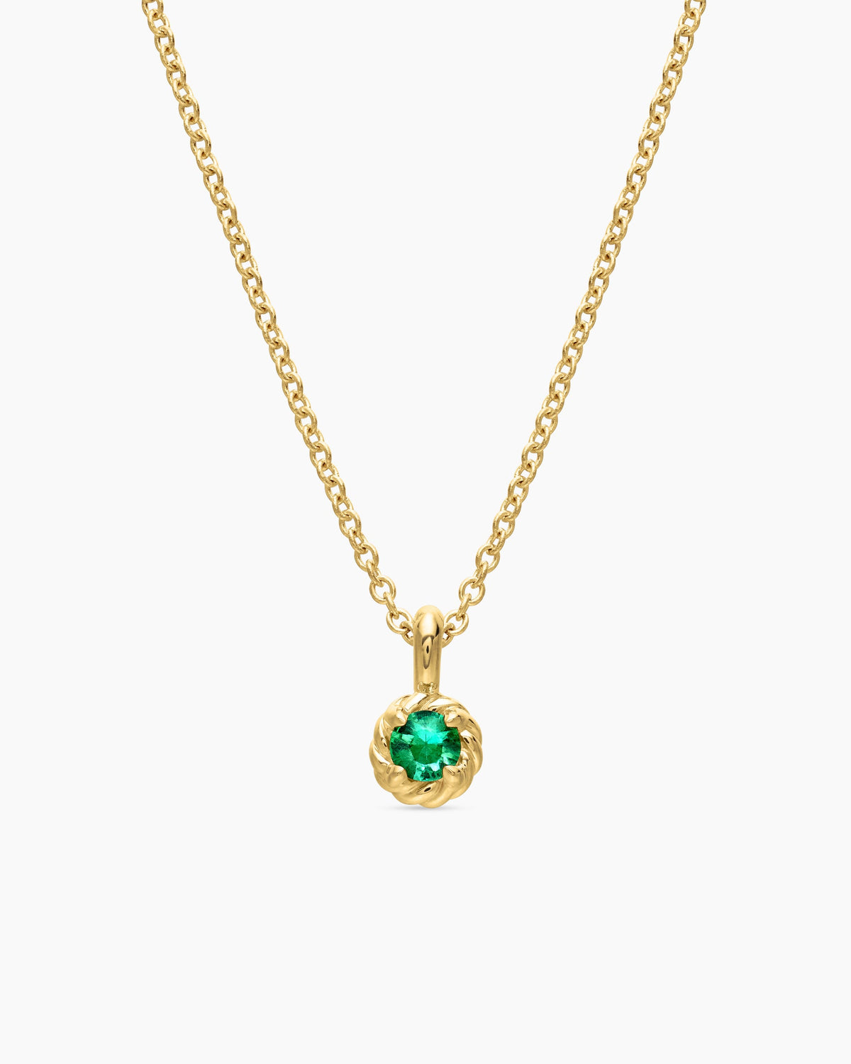 Cable Collectibles® Teen Birthstone Necklace in 18K Yellow Gold with Emerald, 3mm
