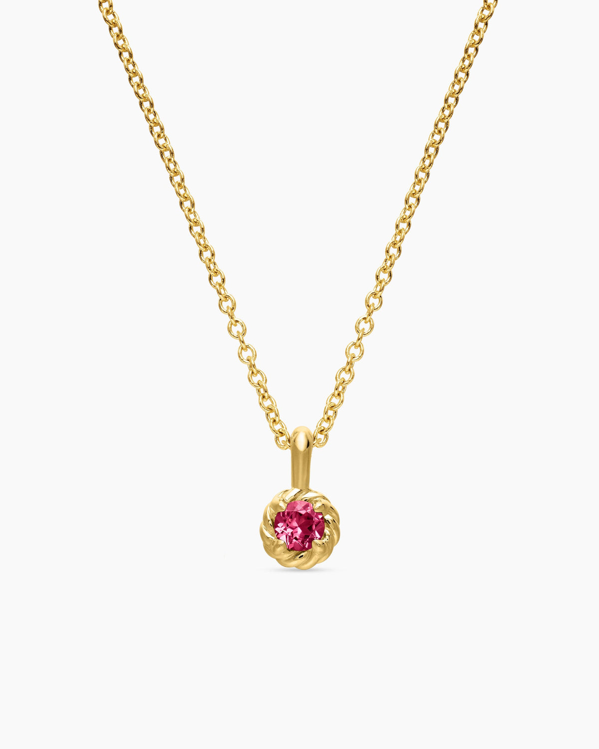 Cable Collectibles® Teen Birthstone Necklace in 18K Yellow Gold with Pink Tourmaline, 3mm