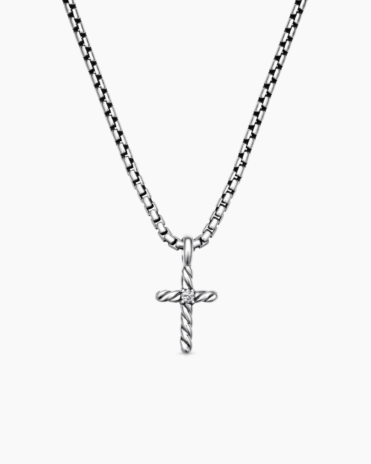 Cable Collectibles® Teen Cross Necklace in Sterling Silver with Center Diamond