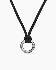Circle Amulet Necklace in Sterling Silver and Black Wax Cord, 1.7mm