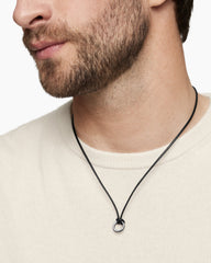 Circle Amulet Necklace in Sterling Silver and Black Wax Cord, 1.7mm