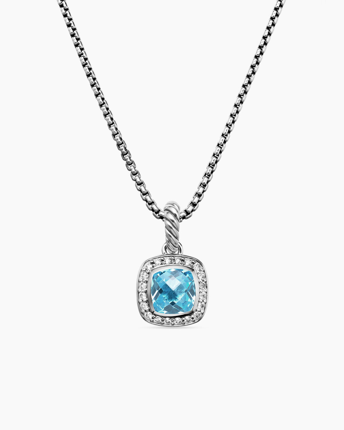 Petite Albion® Pendant Necklace in Sterling Silver with Blue Topaz and Diamonds, 7mm
