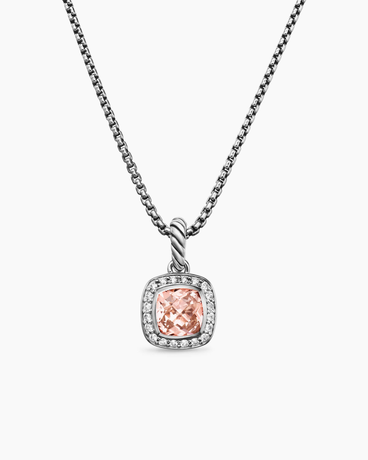 Petite Albion® Pendant Necklace in Sterling Silver with Morganite and Diamonds, 7mm